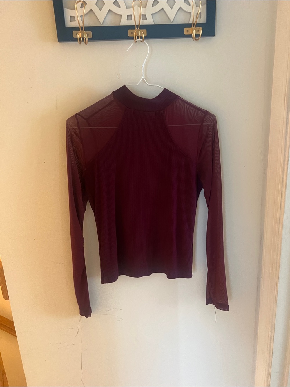 Almost Famous Burgundy Long-Sleeve Mesh Accent Top
